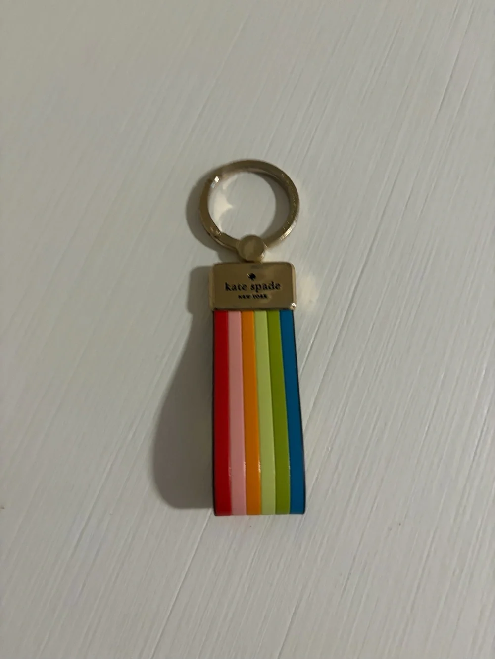 🌈🌈kate spade Rainbow Stripe Gold Loop Key Chain Bag Charm🌈🌈